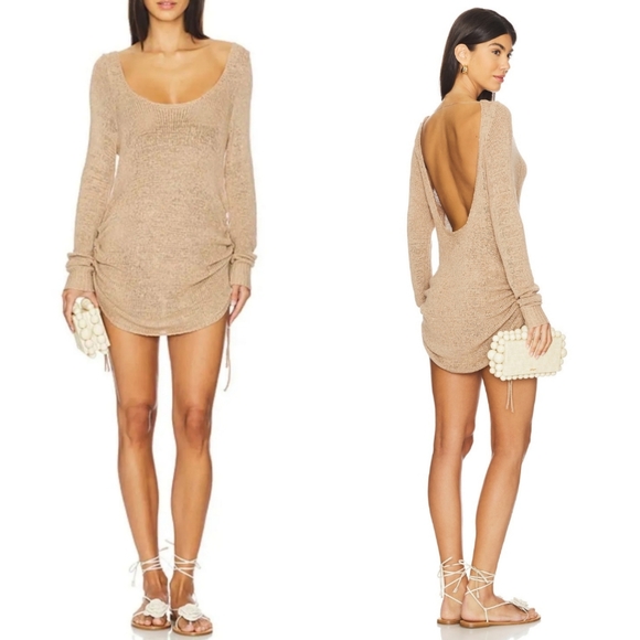 SNDYS Everyday x Revolve Turn Back Time Mini Dress in Tan - Picture 1 of 11